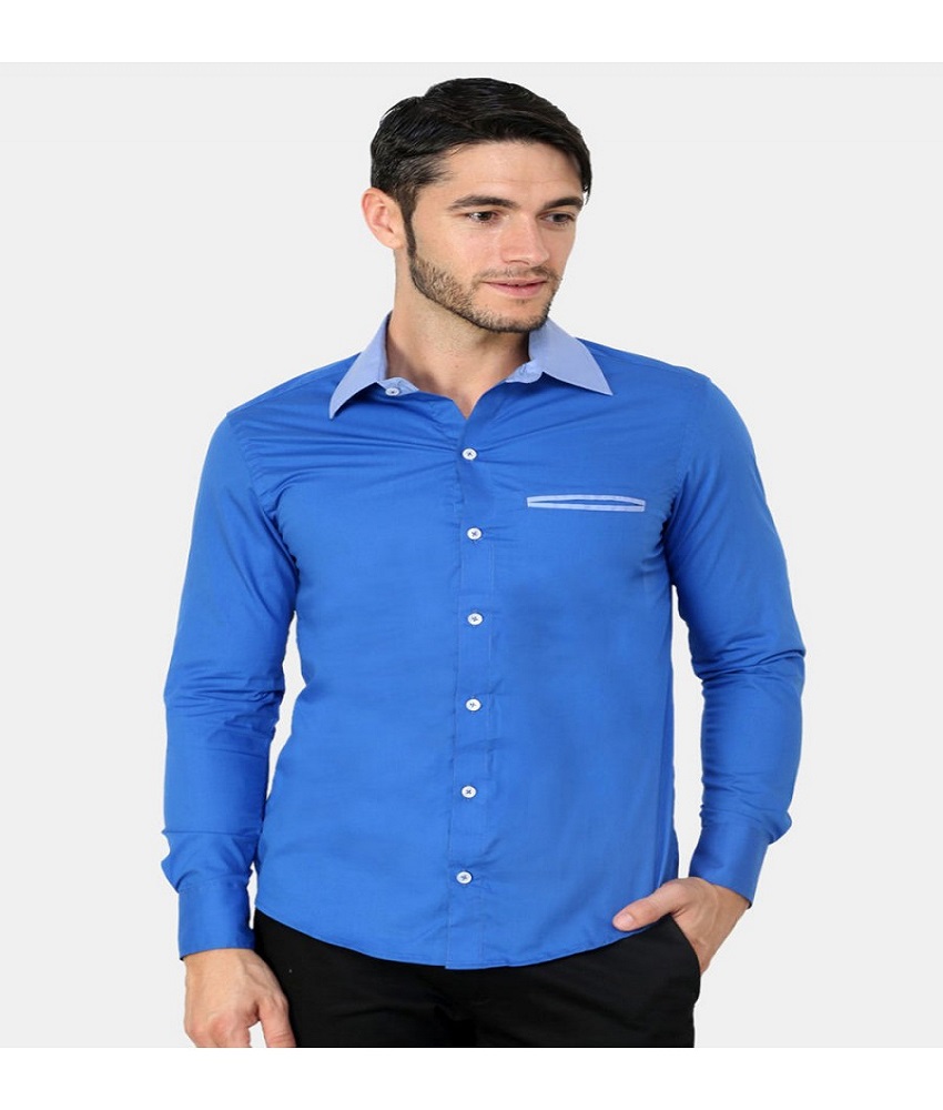 Cotton Blend Royal Blue Men's Shir